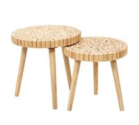 HOME DECO FACTORY - HD5208 Table Gigogne Rondin X2 pour Salon ou Salle à Manger - Design Original en Bois - Dimensions 40 x 40 x 40 cm - Couleur Marron