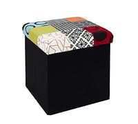 HOME DECO FACTORY - Hd6506 - Coffre Pouf Pliable, Dimensions. 38x38x38cm - Hauteur d'assise : 38cm - Test Assise 110Kg, Patchwork, Rangement Assise 2en1
