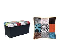 HOME DECO FACTORY HD6507 Coffre Banc Patchwork Mobilier Assise Pliable, Entrée, Salon, Chambre & Coussin Patchwork Dehoussable 40X40cm Decoration Textile