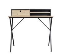 HOME DECO FACTORY - HD6640 Bureau en Métal et Bois avec Tiroir et Rangements, Style Industriel Moderne, Dimensions L90 x P50 x H91,5 cm, Couleurs Noir et Beige