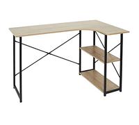 HOME DECO FACTORY - HD7109 Bureau d'angle Noir avec Étagère Intégrée - Table d'Étude en Métal et Chêne - Design Moderne pour Salon ou Chambre - Dimensions 120 x 74 x 74 cm