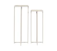 HOME DECO FACTORY - HD7778 - Sellette Gigogne Élégante en Métal et Bois - Idéale pour Plantes et Objets Décoratifs - Design Contemporain - Dimensions Variées - Couleur Blanc Beige