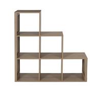 HOME DECO FACTORY - HD7940 - Rangement Modulable 6 Cases Escalier en Bois - Design Contemporain et Élégant - Idéal pour Livres et Déco - Format Compact 102 x 99,6 x 32 cm - Marron