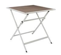 HOME DECO FACTORY - HDO0222, Table Métal Blanc Effet Bois Modèle Barcelone, Table Salon de Jardin, Mobilier, Mobilier d'Extérieur, Table d'Extérieur, 70x71x70 cm, Beige