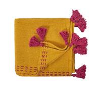 HOME DECO FACTORY Jeté de Canapé Surpiqué à Pompons en Coton Jaune et Rose | Coton, jeté de canapé surpiqué, pompons, décoration intérieure, canapé ou lit, jaune et rose