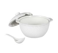 HOME DECO FACTORY - KA0279 Service à Soupe 9 Pièces Porcelaine - Soupière 2.7L, Louche, 6 Bols - Design Épuré - Idéal Dîners Réceptions - Blanc - Taille Standard