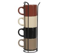 HOME DECO FACTORY - KA0500 Tasse Unie Set de 4 avec Support, Céramique, Design Élégant, pour Café et Thé, Couleurs Neutres, Taille Standard, Beige, Marron, Noir, Blanc