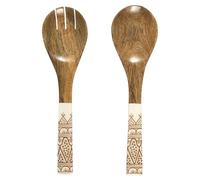 HOME DECO FACTORY - KA0574 Couvert à Salade Manguier Dune Terracotta, Design Naturel, Accessoire Pratique pour Tous Repas, Taille 30 cm, Marron, Blanc, Orange