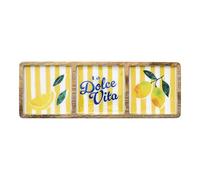 HOME DECO FACTORY - KA0817 - Planche à Découper en Manguier avec Compartiments Dolce Vita - Idéale pour Apéritifs - Motifs Citron - Bois Naturel - 3 Compartiments - 40X25 cm - Jaune - M6