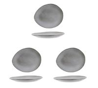HOME DECO FACTORY KA3752 Assiette Plate Galet Grès du Temps Gris Petit modèle Céramique H2 x 18 x 22 cm (Lot de 3)
