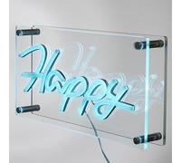 HOME DECO FACTORY - LA0083, Lampe Acrylique Effet Néon Happy, Éclairage LED Écoénergétique, Design Moderne et Attrayant, Conçue pour Salon ou Chambre, Taille : 30 cm, Couleur : Bleu