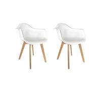 HOME DECO FACTORY Lot de 2 Fauteuils Scandinaves Assise Bi-Matière Blanc | Bois, lot de 2 fauteuils scandinaves, assise bi-matière, design épuré et confortable, salon, blanc