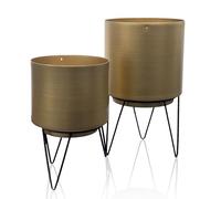 HOME DECO FACTORY Lot de 2 Pots de Fleur Filaire en Métal Déco Doré | Métal, lot de 2 pots de fleur filaire, design ajouré, décoration intérieure, salon et chambre, 22,3 cm, transparent et doré
