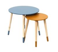 HOME DECO FACTORY Lot de 2 Tables Gigognes Bicolores Salon Bleu et Jaune | Bois d'ingénierie, lot de 2 tables gigognes, design bicolore, salon chambre ou salle d'attente, gain de place, bleu et jaune
