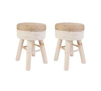 HOME DECO FACTORY Lot de 2 Tabourets Tressés Design Moderne Bois et Sable | Bois de pin et jonc, lot de 2 tabourets tressés, design moderne, assise confortable, cuisine, 29x29x43 cm, bois et sable