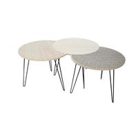 Home Deco Factory - Lot de 3 tables gigognes HD3882 en fer modulables 45 x 45 x 36 cm, beige/noir