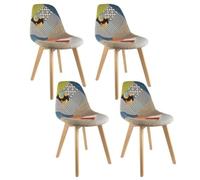 HOME DECO FACTORY Lot de 4 Chaises Patchwork Scandinave Coloré Multicolore | Bois, lot de 4 chaises patchwork scandinave, design coloré et moderne, salle à manger ou salon, multicolore