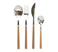 HOME DECO FACTORY - KA5991 Ménagère Effet Bois 16 Pièces, Design Raffiné en Acier Inoxydable, Idéale pour Tous Vos Repas et Occasions, Marron et Argent