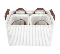 Home Deco Factory – Panier de rangement RG0032 – Lot de 3, H20 cm, Blanc, velours côtelé