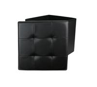 HOME DECO FACTORY Pouf Coffre de Rangement Pliable Simili Cuir 38 cm Noir | Simili cuir, pouf coffre de rangement pliable, carré, assise rembourrée, design élégant, salon ou chambre, 38x38x38 cm, noir