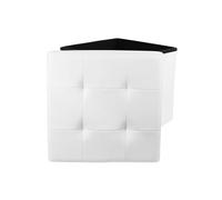 HOME DECO FACTORY Pouf Coffre Pliable en Simili Cuir Capitonné Blanc | Simili cuir, pouf coffre pliable carré, capitonné, assise rembourrée, rangement, séjour, 37,5x37,5x37,5 cm, blanc