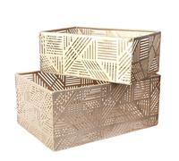 HOME DECO FACTORY - RG6250 - Panier en métal ajouré doré - Conçu pour Le Rangement et la décoration - Set de 2 - Dimensions 25 x 17 x 12 cm - Couleur Or - Idée Cadeau