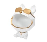 Home Deco Factory – Sculpture vide-poche HD1321 Chien à lunettes 23 cm non toxique Blanc et doré