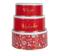 HOME DECO FACTORY Set de 3 Boîtes en Métal Décoratives de Noël Rouge | Métal, set de 3 boîtes décoratives de Noël, conservation, thé café et gourmandises, cuisine, rouge