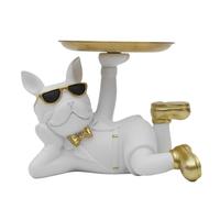 Home Deco Factory – Statue déco Bulldog HD0155 – Vide-poche résine blanc et or, design moderne