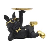 HOME DECO FACTORY - HD0156 Statue Bulldog Noir Vide-Poche - Objet Décoratif en Résine - Rangement Clés et Bijoux - Design Moderne - Taille Unique - Couleurs Noir et Or