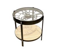 Home Deco Factory Table basse d'appoint HD6446 ronde métal et verre avec horloge Noir/Transparent