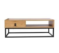 HOME DECO FACTORY Table Basse en Bois Brut et Métal 1 Tiroir Naturel | Bois brut et métal, table basse d'appoint, 1 tiroir, style authentique, salon, 100x50x36 cm, naturel et noir