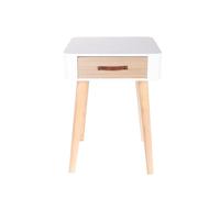 Home Deco Factory - Chevet scandinave HD3739 - 1 tiroir, poignée en cuir - Blanc