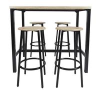 HOME DECO FACTORY Table Mange-Debout avec 4 Tabourets Industriel Marron | Métal, table mange-debout et 4 tabourets assortis, style industriel, salon ou salle à manger, marron et noir
