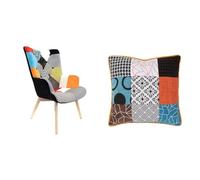 HOME DECO FACTORY The HD3610 Fauteuil A Patchwork Helsinki Multicolore Mobilier, Assise & Coussin Patchwork Dehoussable 40 X 40 cm Decoration Textile, Blanc Noir Orange