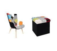 HOME DECO FACTORY The HD3610 Fauteuil A Patchwork Helsinki Multicolore Mobilier, Assise & Hd6506 - Coffre Pouf Pliable Patchwork Mobilier Assise entrée Salon Séjour