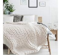 HOME DECO FACTORY - TX8072, Plaid Couverture Polaire Grosse Maille Chunky Ecru, Douce et Réconfortante, Conçue pour Décoration Intérieure, Taille Unique, Couleur Ecru