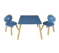 HOME DECO KIDS - HD0200 Table et 2 Chaises Dinosaures Enfants, Mobilier Ludique et Coloré, Chambre ou Aire de Jeu, Facile à Nettoyer, Bleu et Marron, Taille M1