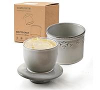 HOME DECOR Beurrier à eau avec couvercle et émail réactif - Beurrier de style français en relief avec ligne de remplissage - Récipient pour conserver le beurre frais et tartinable - Gris taché