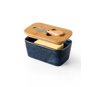 HOME DECOR Beurrier à glaçage réactif avec couvercle, beurrier français pour comptoir, gardien de beurre avec ligne d'eau pour beurre frais à tartiner - Bleu réactif