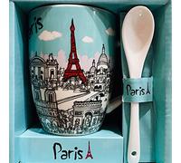 Home Decoration Mini tasse Paris Tour Eiffel avec une cuillere - motif pastel bleu vert - attention mini mug