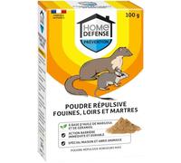 HOME DEFENSE HDRONGPF - Poudre Répulsive Fouines, Loirs, Martres 100 g - Poudre à l'huile de margosa et de géraniol -Action barrière immédiate, durable - Maison et abris d'animaux - Fabriqué en France