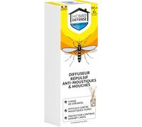 HOME DEFENSE HDSTICK - Diffuseur Répulsif avec Bâtonnets Anti-Moustique et Mouches (1 diffuseur 60 ml + 8 bâtonnets) -Produit à base de géraniol - Protection continue pendant 1 mois -Fabriqué en Fance
