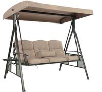 HOME DELUXE - Balancelle DESCANSO beige avec housse - 3 places, L/H/l 115 cm x 195 cm x 198 cm, avec porte-boissons, coussins d'assise et de dossier I Chaise longue Salon de jardin Chaise longue à bas