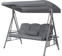 HOME DELUXE - Balancelle DESCANSO Gris - 3 places, L/H/L 115 cm x 195 cm x 198 cm, avec porte-boissons, coussins d'assise et de dossier I Chaise longue Salon de jardin Balancelle