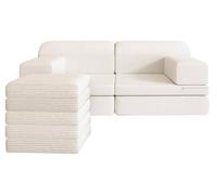 HOME DELUXE Canapé de jeu LIV avec blocs empilables - Velours côtelé beige I Canapé de jeu pour enfants, canapé de jeu avec toboggan, canapé pour enfants avec blocs empilables, canapé de jeu multifonc