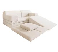 HOME DELUXE Canapé de jeu LIV avec toboggan et blocs empilables - Velours côtelé beige I Canapé de jeu pour enfants, canapé de jeu avec toboggan, canapé pour enfants avec blocs empilables, canapé de j