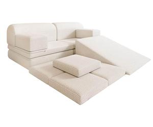 HOME DELUXE Canapé de jeu LIV avec toboggan et blocs empilables - Velours côtelé beige I Canapé de jeu pour enfants, canapé de jeu avec toboggan, canapé pour enfants avec blocs empilables, canapé de j