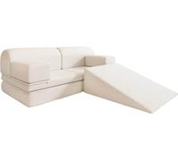 HOME DELUXE Canapé de jeu LIV avec toboggan - Velours côtelé beige I Canapé de jeu pour enfants, canapé de jeu avec toboggan, canapé pour enfants avec blocs empilables, canapé de jeu multifonctionnel,