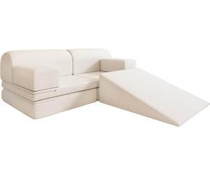 HOME DELUXE Canapé de jeu LIV avec toboggan - Velours côtelé beige I Canapé de jeu pour enfants, canapé de jeu avec toboggan, canapé pour enfants avec blocs empilables, canapé de jeu multifonctionnel,